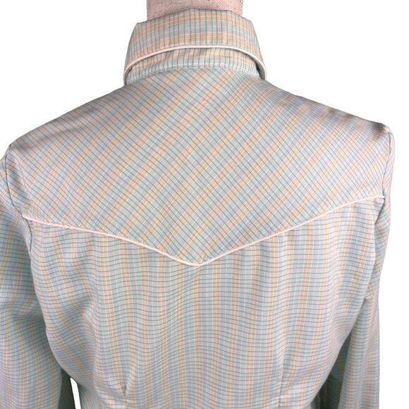 Vintage Avante West Plaid Western Shirt Sz 15/16 Pearl Snap Buttons Aqua Blue - Picture 5 of 11